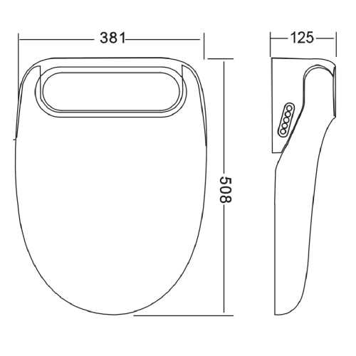 dessin dimension et maquette de l'abattant japonais aquasens