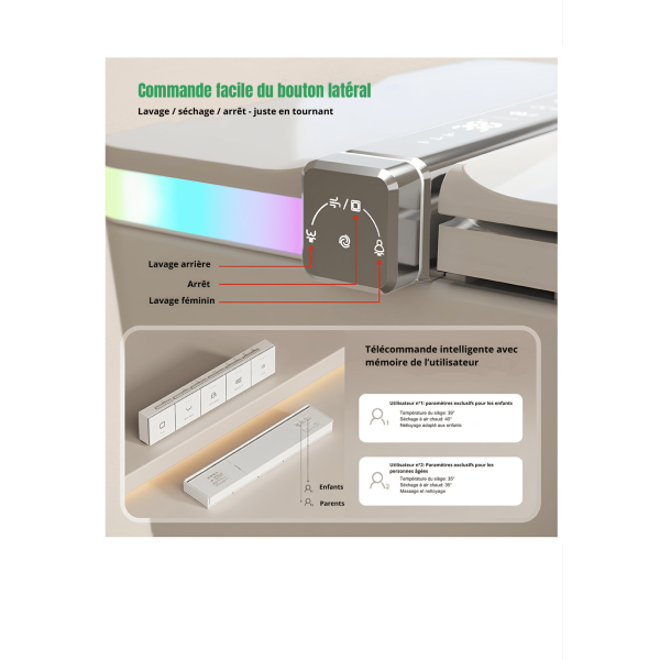 commande bouton latéral et télécommande WC japonais aussielux