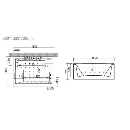 plan dessin des dimensions de la baignoire balnéo aquaduo INEOME