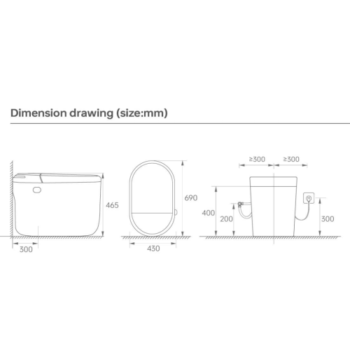 dessin dimension et croquis modèle wc japonais aquacube