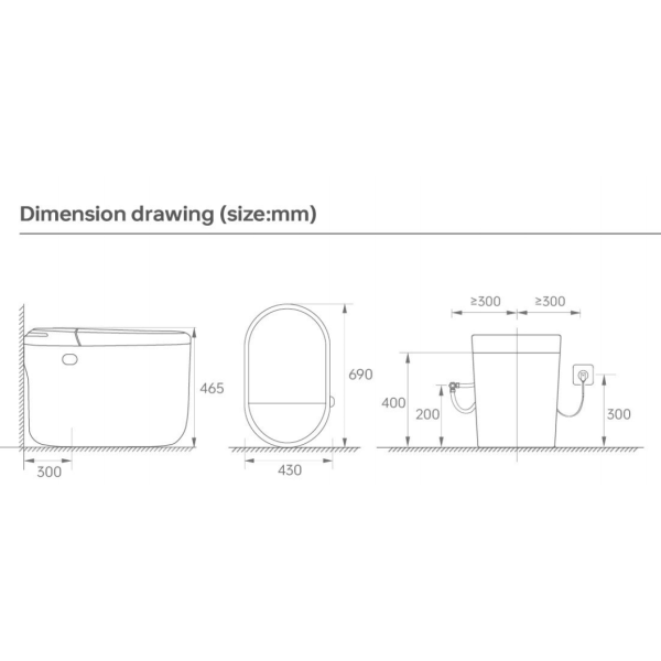 dessin dimension et croquis modèle wc japonais aquacube