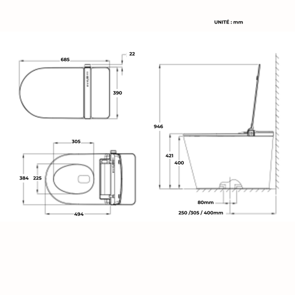 croquis dimensions wc japonais neowash